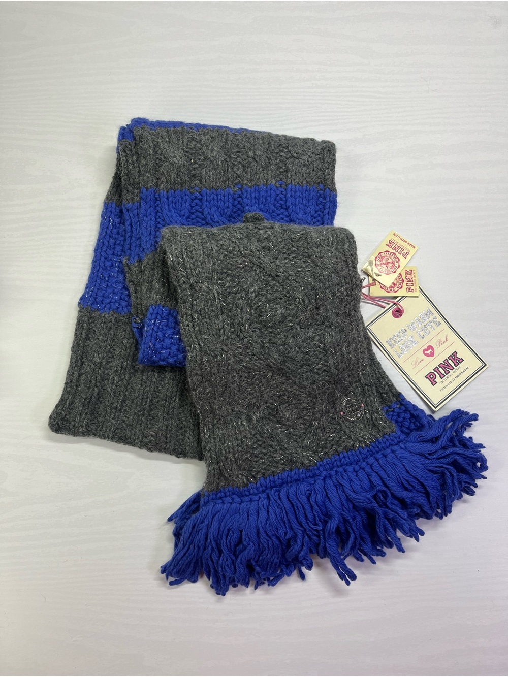 PINK by VS Cozy Blue/Gray Hand-knits Scarf